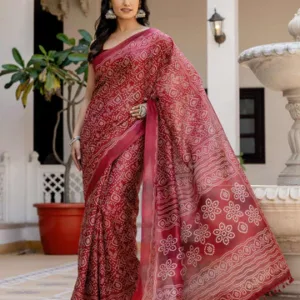 Cotton Blend Bandhani Printed Saree