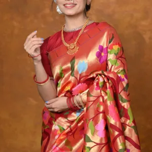Paithani Pure Silk Saree in Red
